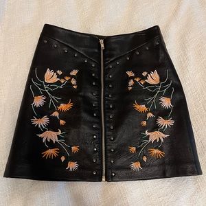 Leather studded mini skirt with floral embroidery size small